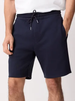 Marineblauw - Geborstelde jersey shorts met ritszakken