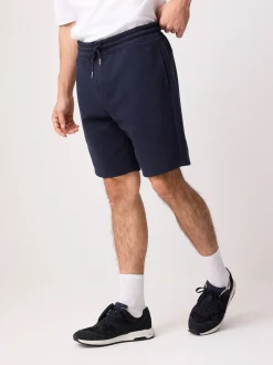Marineblauw - Geborstelde jersey shorts met ritszakken