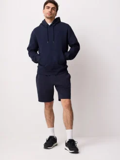 Marineblauw - Geborstelde jersey shorts met ritszakken