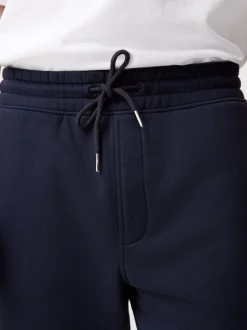 Marineblauw - Geborstelde jersey shorts met ritszakken