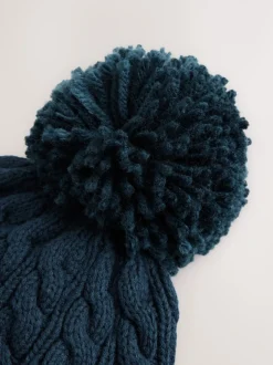 Marineblauw - Gebreide Baby muts met pompon (0mnd -2jr)
