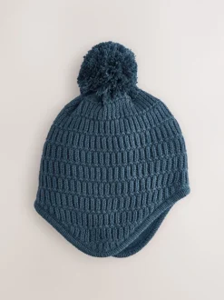 Marineblauw - Gebreide pilotenmuts voor baby's met pompon (0mnd -2jr)