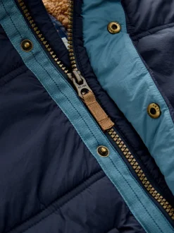 Marineblauw - Gewatteerde, regenbestendige jas met borgvoering (3mnd-7jr)