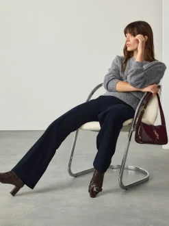 Marineblauw - Gladmakende corduroy wijde pijpen broek