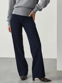 Marineblauw - Gladmakende corduroy wijde pijpen broek