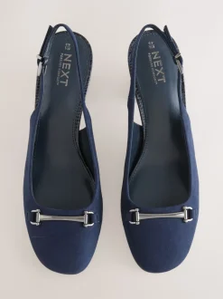 Marineblauw - Hardware Slingback Block Heels