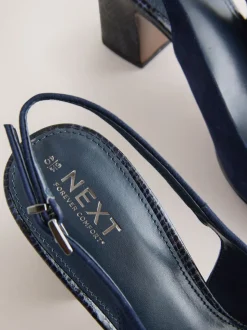 Marineblauw - Hardware Slingback Block Heels