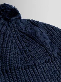 Marineblauw - JoJo Maman Bébé Cosy Pom Pom Rib Hat