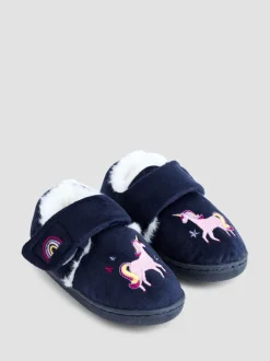 Marineblauw - JoJo Maman Bébé - Pantoffelschoenen met eenhoorn
