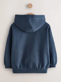 Marineblauw - Katoenrijke sporthoodie met ritssluiting (3-16 jr)