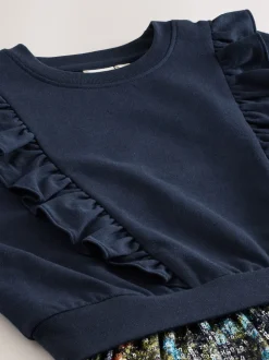 Marineblauw - Laura Ashley - Mock-sweatjurk met ruche