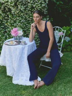 Marineblauw - Laura Ashley gebreide loungebroek