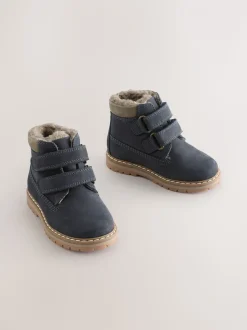 Marineblauw - Leren Thermal gevoerde Thinsulate werklaarzen met klittenbandsluiting