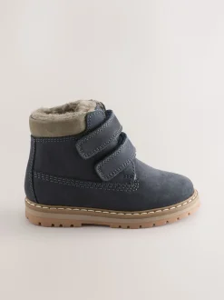 Marineblauw - Leren Thermal gevoerde Thinsulate werklaarzen met klittenbandsluiting