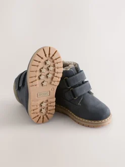 Marineblauw - Leren Thermal gevoerde Thinsulate werklaarzen met klittenbandsluiting