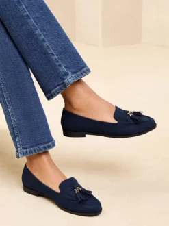 Marineblauw - Lipsy Platte Loafers met Smalle Zool en Kwastjes