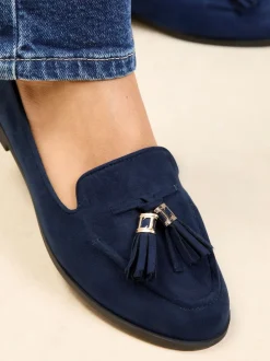 Marineblauw - Lipsy Platte Loafers met Smalle Zool en Kwastjes