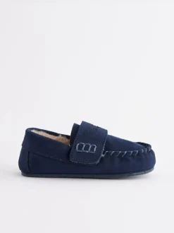 Marineblauw - Mocassin-pantoffels met klittenbandsluiting