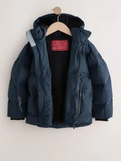 Marineblauw - Regenbestendige gewatteerde jas met microfleece voering (3-17jr)