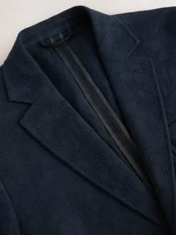 Marineblauw - Regular-fit Nova Fides kostuumjasje van Italiaanse stof met gehaakt patroon