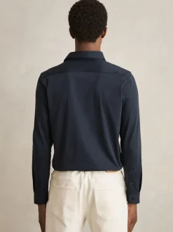 Marineblauw - Reiss Duke Air-Water Cotton Slim-Fit Shirt