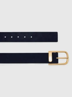 Marineblauw - Reiss Iyla leren riem met halve gesp