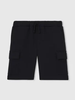 Marineblauw - Reiss Oliver premium cargoshorts van interlock-jersey