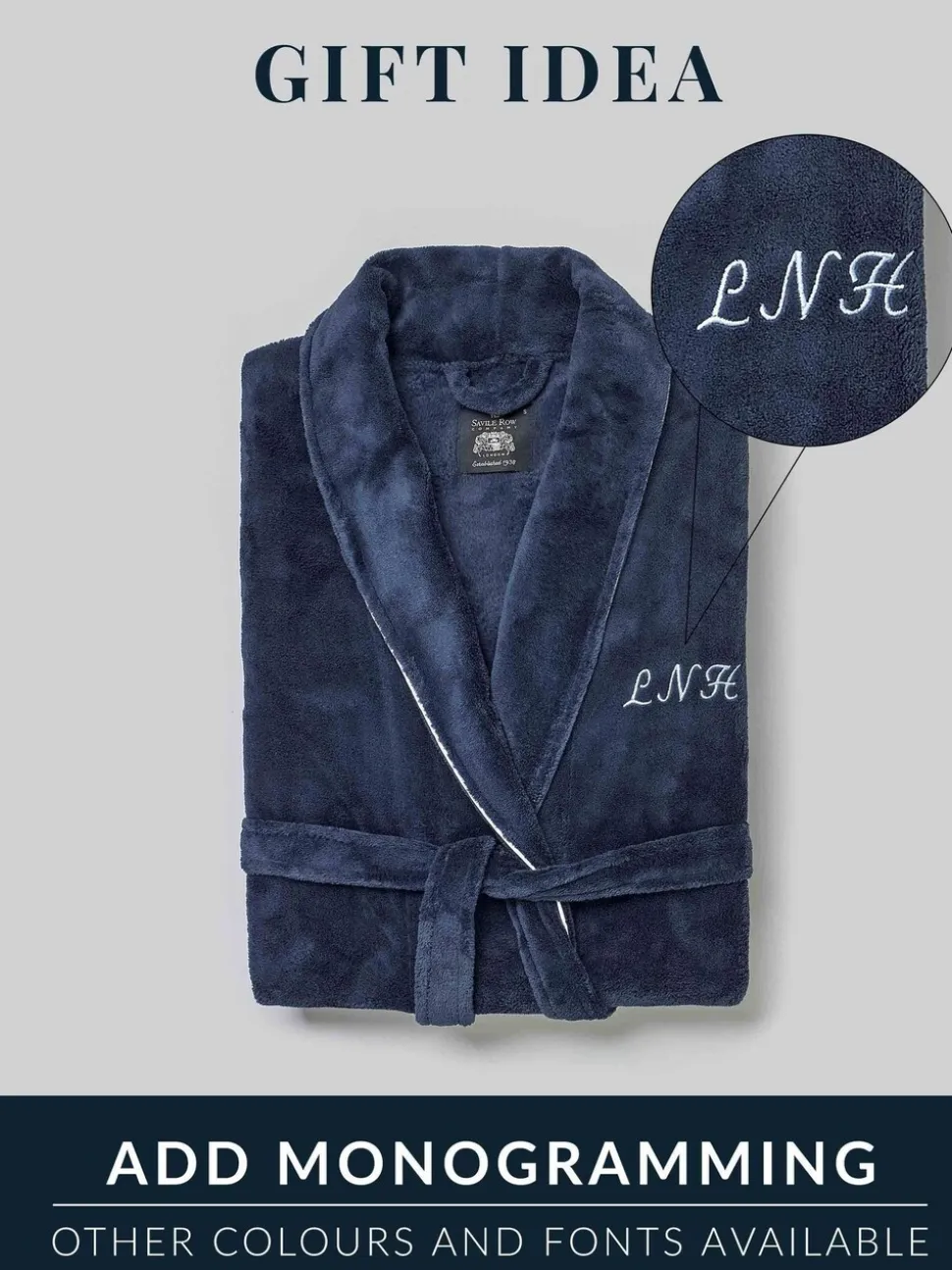 Marineblauw - Savile Row Company - Katoenen kamerjas met wafeldessin