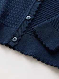 Marineblauw - Schoolvest met kabelmotief van katoen (3-16jr)