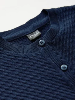 Marineblauw - Schoolvest met kabelmotief van katoen (3-16jr)