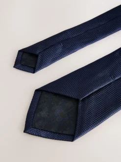 Marineblauw - Set met textuurrijke stropdas en pochet