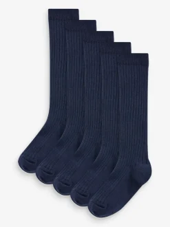 Marineblauw - Set van 5 paar kniesokken met hoog katoenpercentage