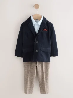 Marineblauw - Set van corduroy blazer, overhemd en broek (3mnd-9jr)