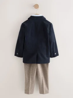 Marineblauw - Set van corduroy blazer, overhemd en broek (3mnd-9jr)