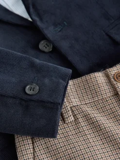Marineblauw - Set van corduroy blazer, overhemd en broek (3mnd-9jr)