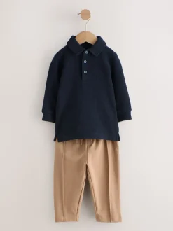 Marineblauw - Set van poloshirt met lange mouwen en joggingbroek (3mnd-7jr)