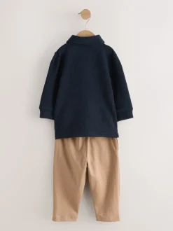 Marineblauw - Set van poloshirt met lange mouwen en joggingbroek (3mnd-7jr)