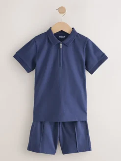 Marineblauw - Short Sleeve Polo Shirt and Shorts Set (3-16yrs)