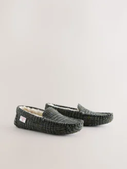 Marineblauw - Signature Harris Tweed Moccasin Slippers