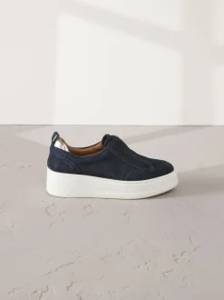 Marineblauw - Signature leren instapsneakers met dikke zool en plateauzool