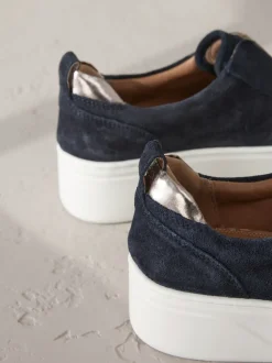 Marineblauw - Signature leren instapsneakers met dikke zool en plateauzool