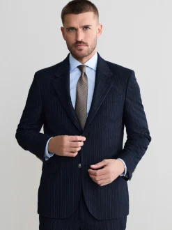Marineblauw - Signature Stripe Empire Mills British 100% Wool Suit Jacket
