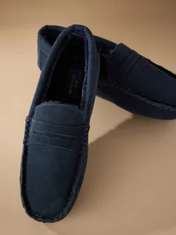 Marineblauw - Signature Suede Fabric Trim Moccasin Slippers