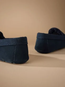 Marineblauw - Signature Suede Fabric Trim Moccasin Slippers