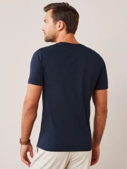 Marineblauw - Slim Fit - Essentieel katoenen T-shirt met ronde hals