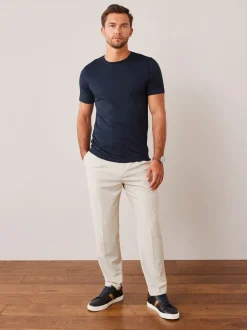Marineblauw - Slim Fit - Essentieel katoenen T-shirt met ronde hals