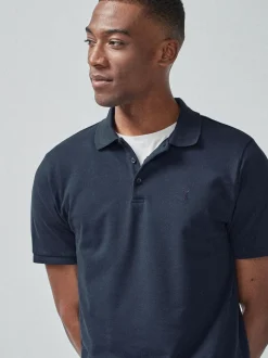 Marineblauw - Slim Fit - Piqué poloshirt met korte mouwen