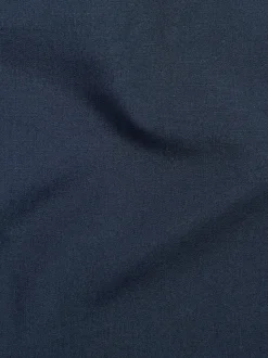 Marineblauw - Slim Fit - Strijkvrij net overhemd met enkele manchet