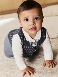 Marineblauw - Slimme baby pyjama met strik stropdas (0mnd-2jr)