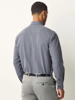 Marineblauw - Smart Cotton Rich Trimmed Textured Shirt